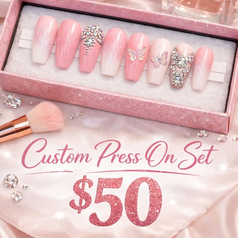 Pink and White Custom Press On Nail Set